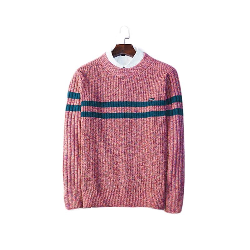 Vintage Striktrøje Til Mænd Forår Og Efterår Mode Stribet Patchwork Top Afslappet Trøje Sweatere Tøj - Pink