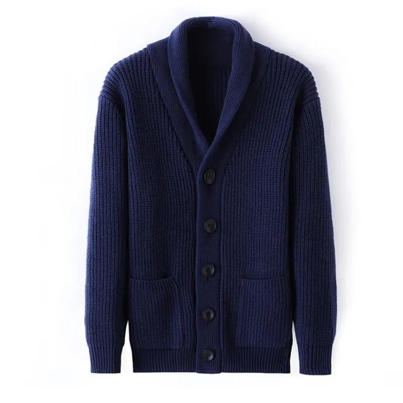 Vinter Cardigan Mand Tykke Varm Cashmere Vintertrøje Mænd Tøj Outwear Business Casual Strik - Sort