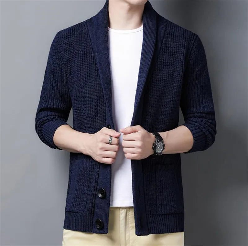 Vinter Cardigan Mand Tykke Varm Cashmere Vintertrøje Mænd Tøj Outwear Business Casual Strik - Sort