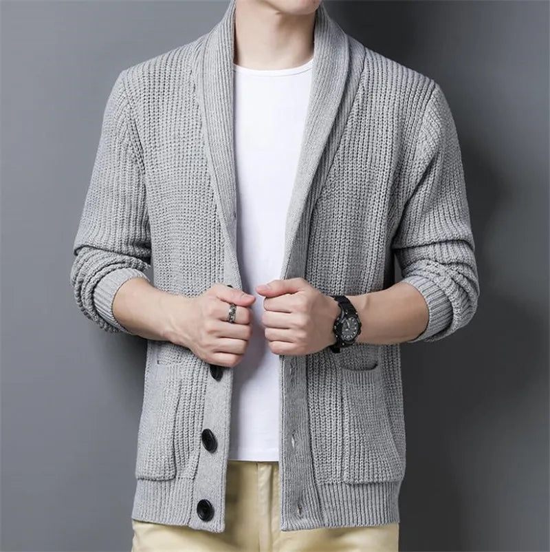 Vinter Cardigan Mand Tykke Varm Cashmere Vintertrøje Mænd Tøj Outwear Business Casual Strik - Sort