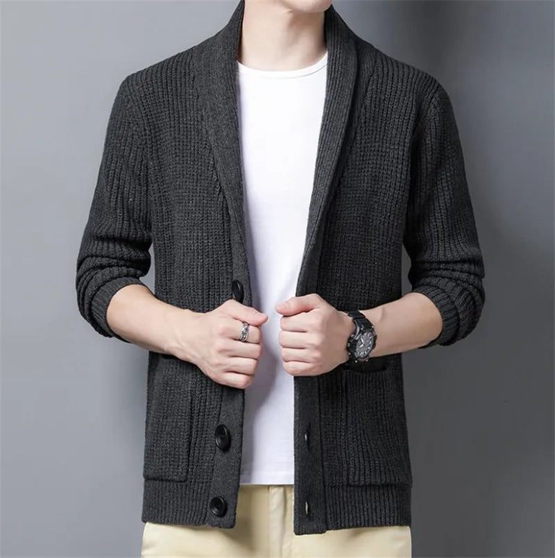 Vinter Cardigan Mand Tykke Varm Cashmere Vintertrøje Mænd Tøj Outwear Business Casual Strik - Sort