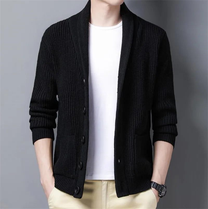 Vinter Cardigan Mand Tykke Varm Cashmere Vintertrøje Mænd Tøj Outwear Business Casual Strik - Sort