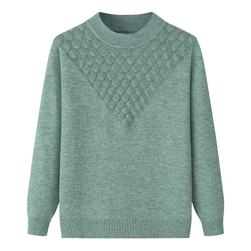 Vinter Dame Sweatere Og Pullovere Langærmede Solid Split Led Vintage Varm Strikket Sweater - Grøn