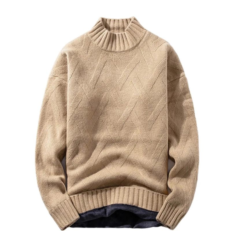 Vinter Mænd Sweater Rullekrave Strik Pullovers Varm Fritid Langærmet Tykkere Varmt Streetwear - Kaki