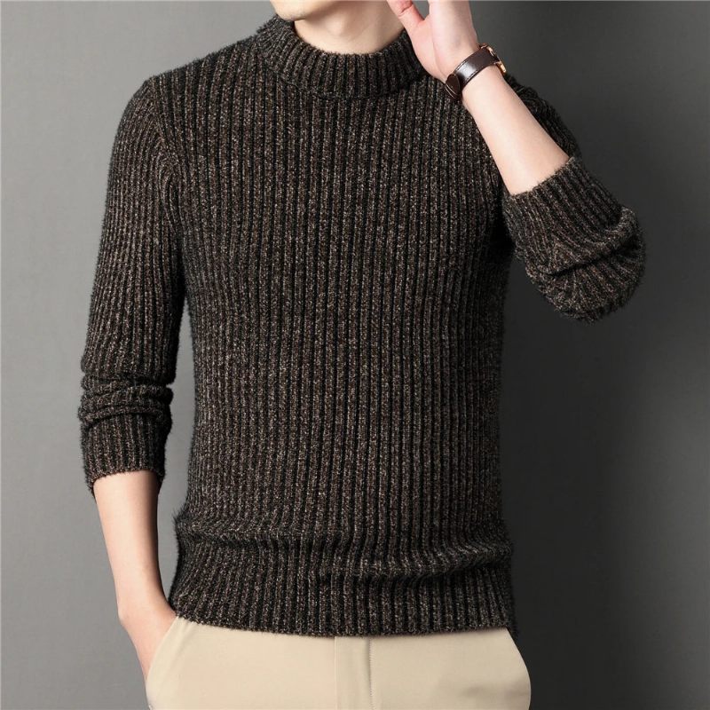 Vinter Tyk Varm Sweater Mandlige Rullekrave Pullover Herretøj Slim Fit Striktrøjetrøje - Sort