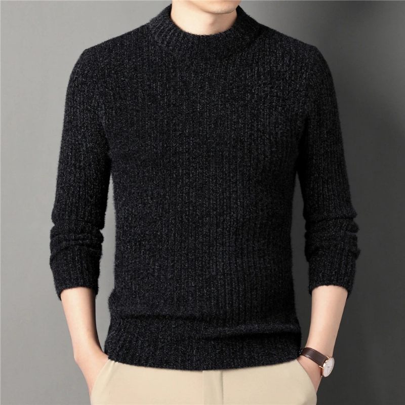 Vinter Tyk Varm Sweater Mandlige Rullekrave Pullover Herretøj Slim Fit Striktrøjetrøje - Sort