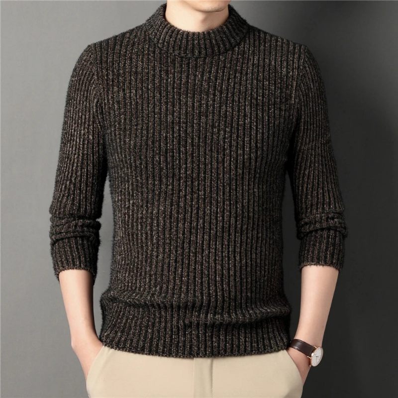 Vinter Tyk Varm Sweater Mandlige Rullekrave Pullover Herretøj Slim Fit Striktrøjetrøje - Sort