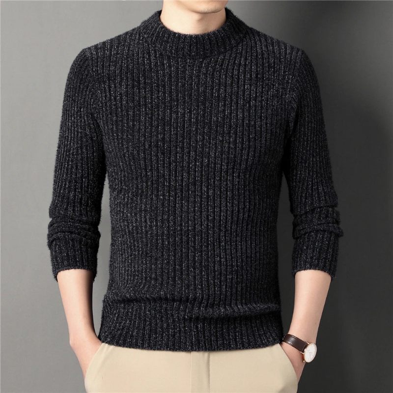 Vinter Tyk Varm Sweater Mandlige Rullekrave Pullover Herretøj Slim Fit Striktrøjetrøje - Sort