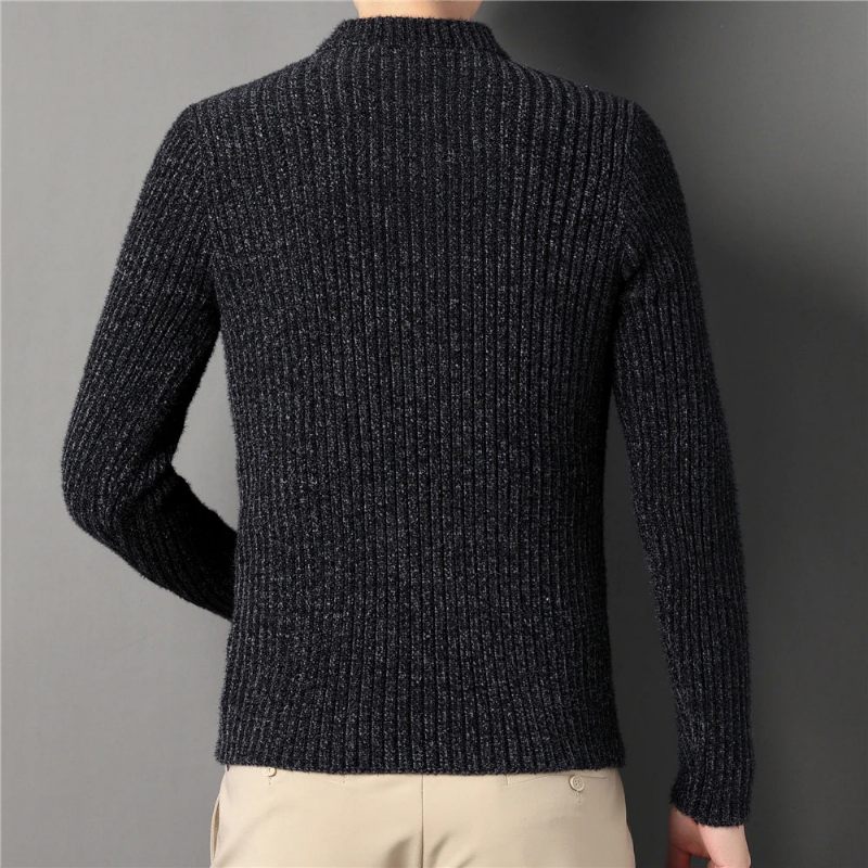 Vinter Tyk Varm Sweater Mandlige Rullekrave Pullover Herretøj Slim Fit Striktrøjetrøje - Sort