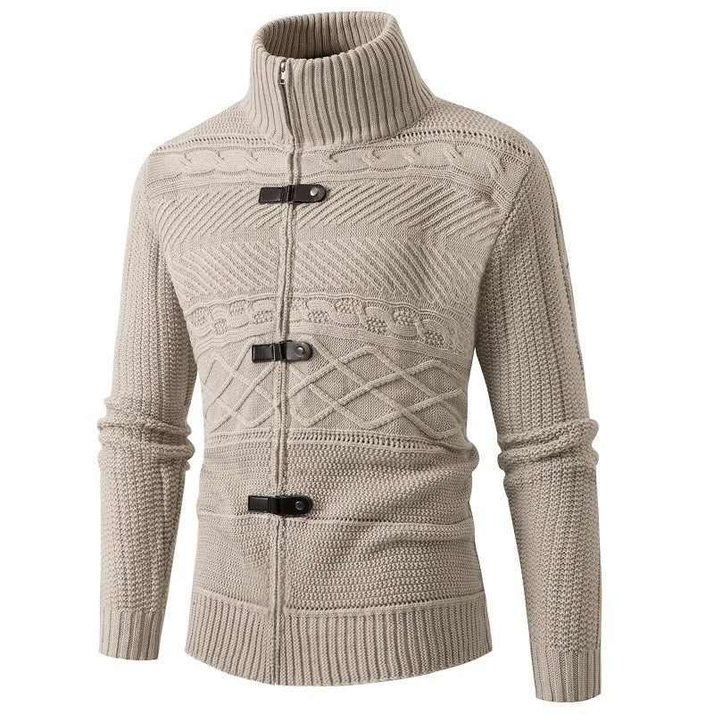 Vintervarme Mænd Casual Slim Fit Herretrøjer Cardiganhorn Tykke Sweater Knap Top Coat - Kaffe