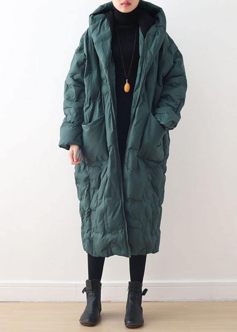 2024 Blackish Green Warm Down Coat Original Design Litterær Retro Overfrakke