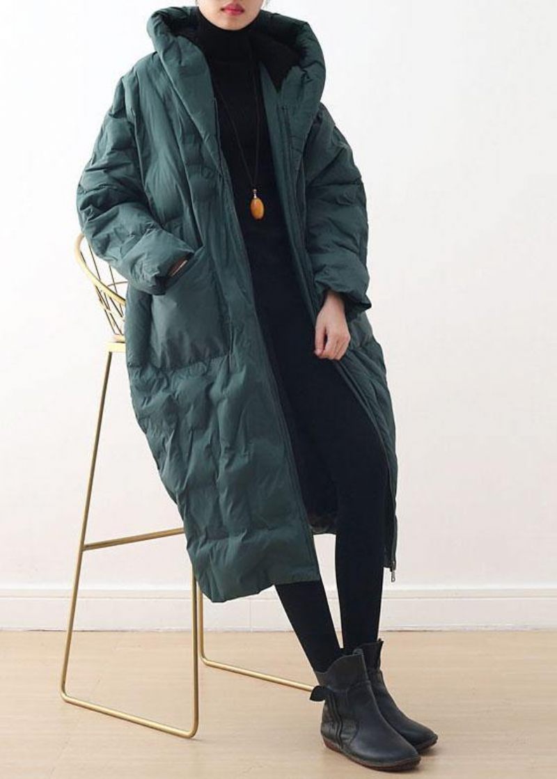 2024 Blackish Green Warm Down Coat Original Design Litterær Retro Overfrakke - Gul