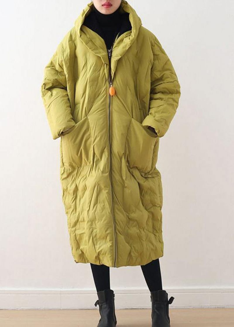 2024 Blackish Green Warm Down Coat Original Design Litterær Retro Overfrakke - Gul