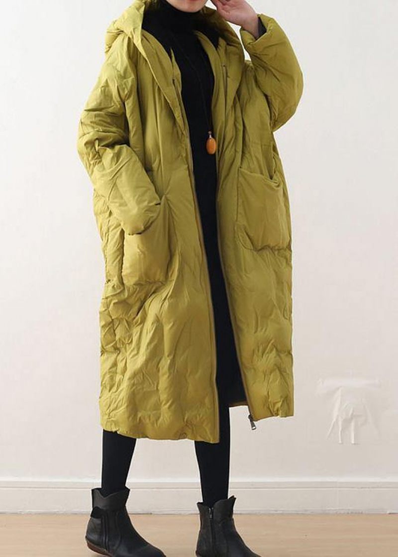 2024 Blackish Green Warm Down Coat Original Design Litterær Retro Overfrakke - Gul