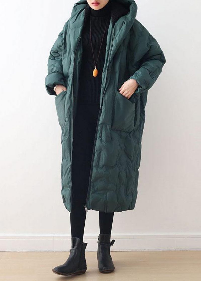 2024 Blackish Green Warm Down Coat Original Design Litterær Retro Overfrakke - Gul