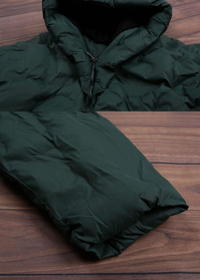 2024 Blackish Green Warm Down Coat Original Design Litterær Retro Overfrakke - Gul