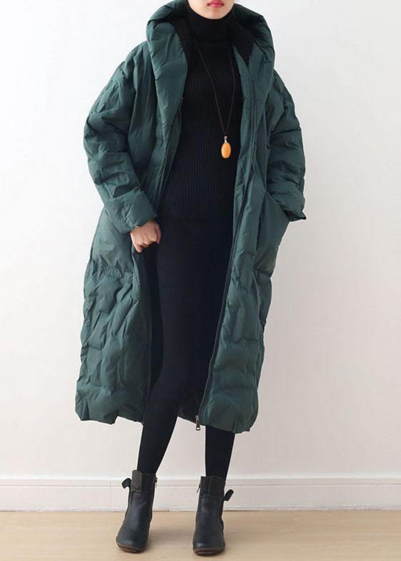 2024 Blackish Green Warm Down Coat Original Design Litterær Retro Overfrakke - Gul