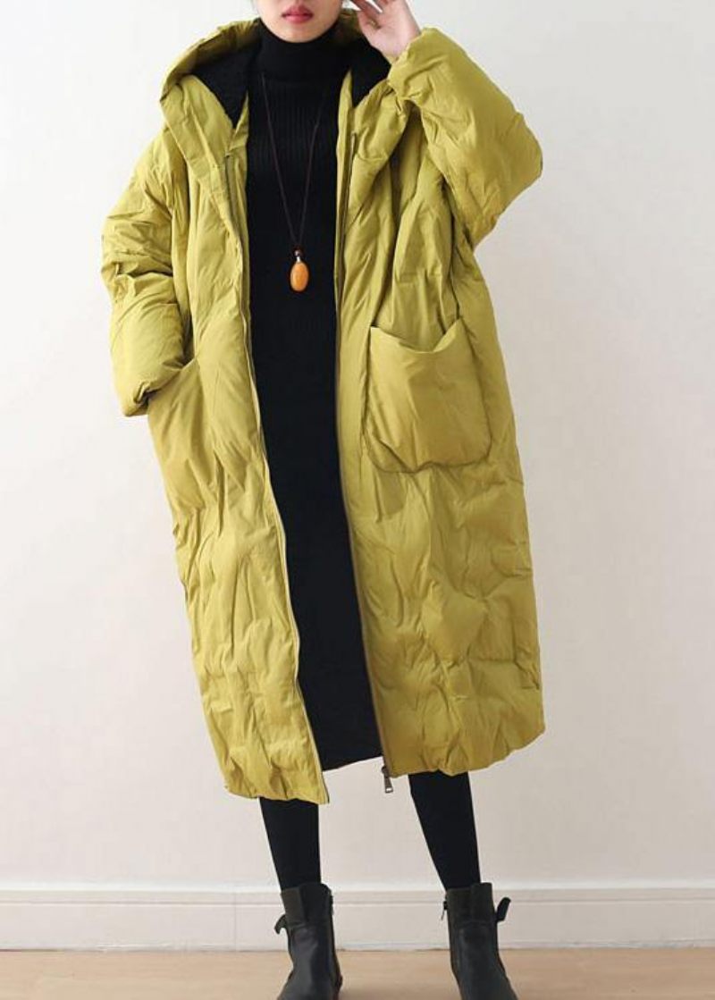 2024 Blackish Green Warm Down Coat Original Design Litterær Retro Overfrakke - Gul