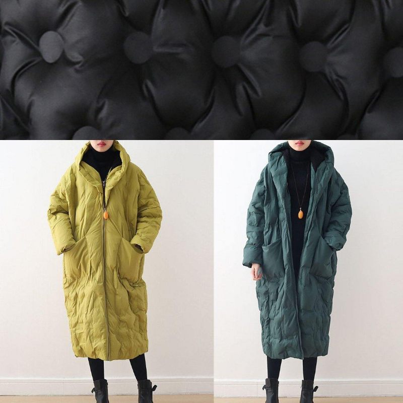 2024 Blackish Green Warm Down Coat Original Design Litterær Retro Overfrakke - Gul