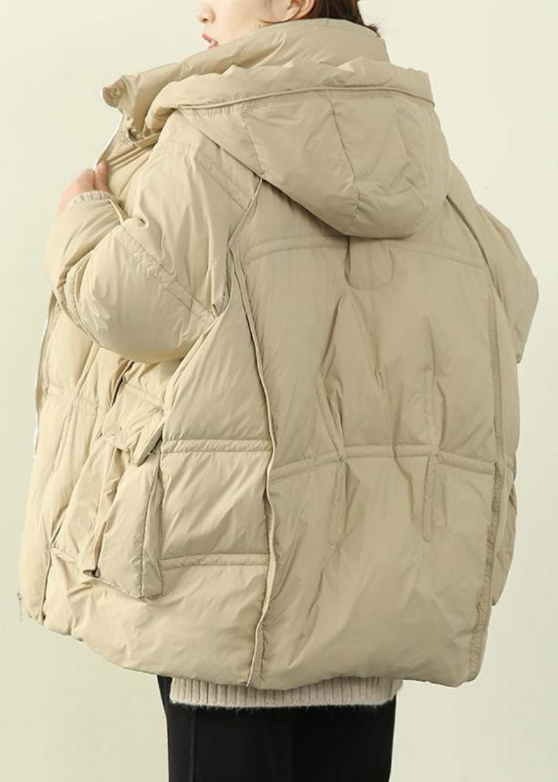 2024 Oversize Varm Vinterfrakke Vinterstativ Kravefrakker Beige Hætte Vinter Outwear - Beige