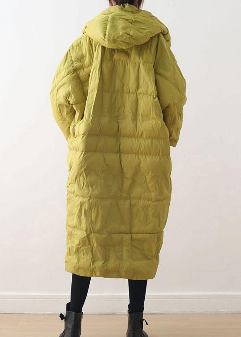 2024 Warm Yellow Down Coat Original Design Litterær Retro Overfrakke - Gul