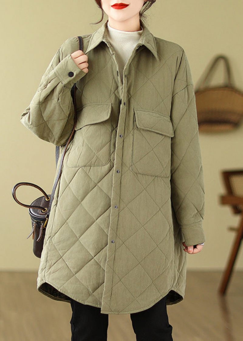 Army Green Fine Bomuld Fyldt Parka Oversized Lommer Vinter - Dame dunjakker