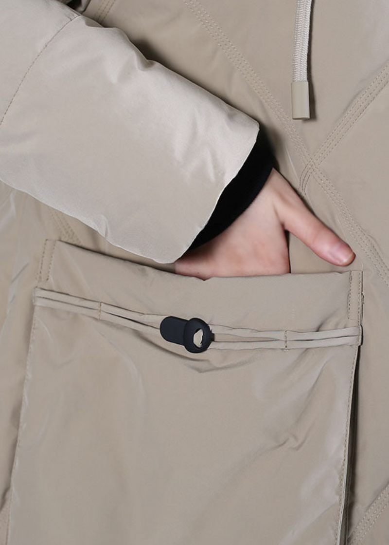 Art Khaki Hooded Lommer Andedun Vinterdunfrakke - Dame dunjakker