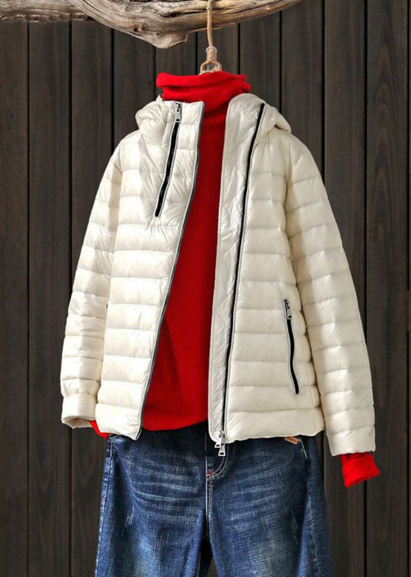 Art White Stand Krave Hooded Zip Up Lommer Duck Down Puffer Jacket Winter