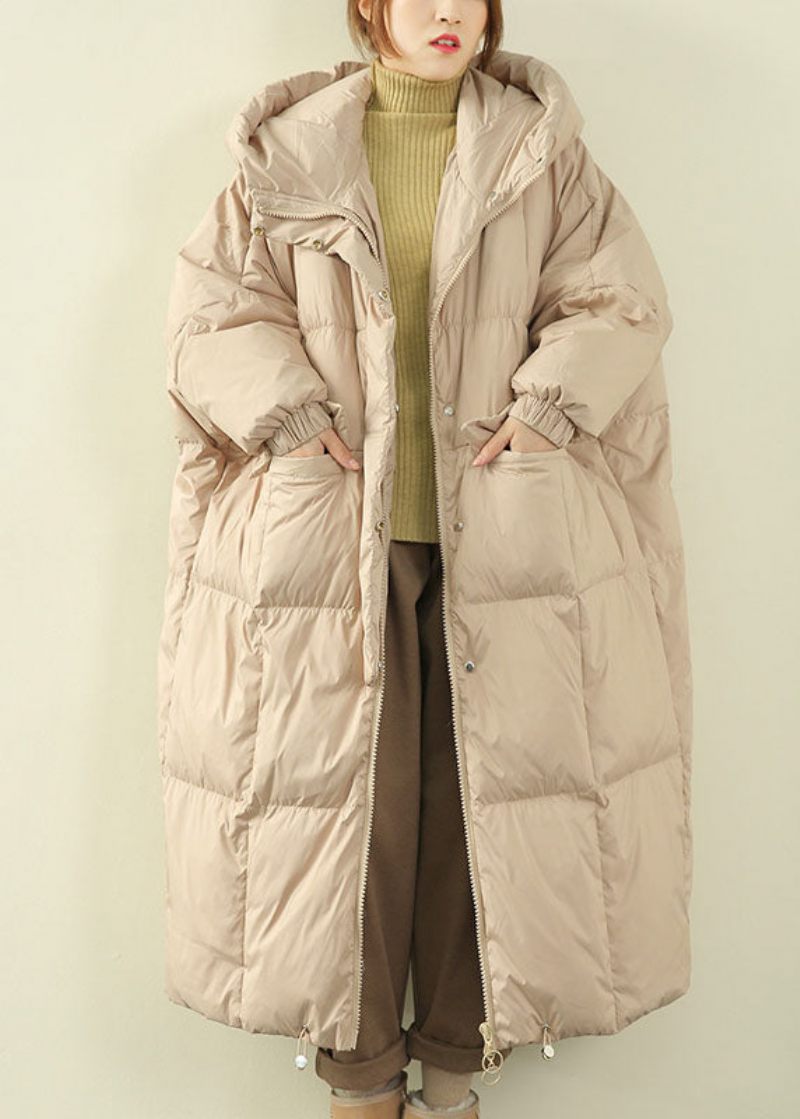 Beige Lommer Duck Down Dun Frakke Zip Up Winter