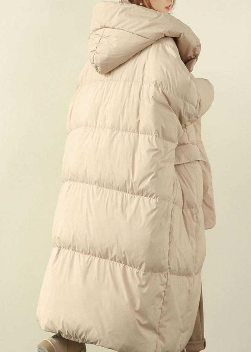 Beige Lommer Duck Down Dun Frakke Zip Up Winter - Sort