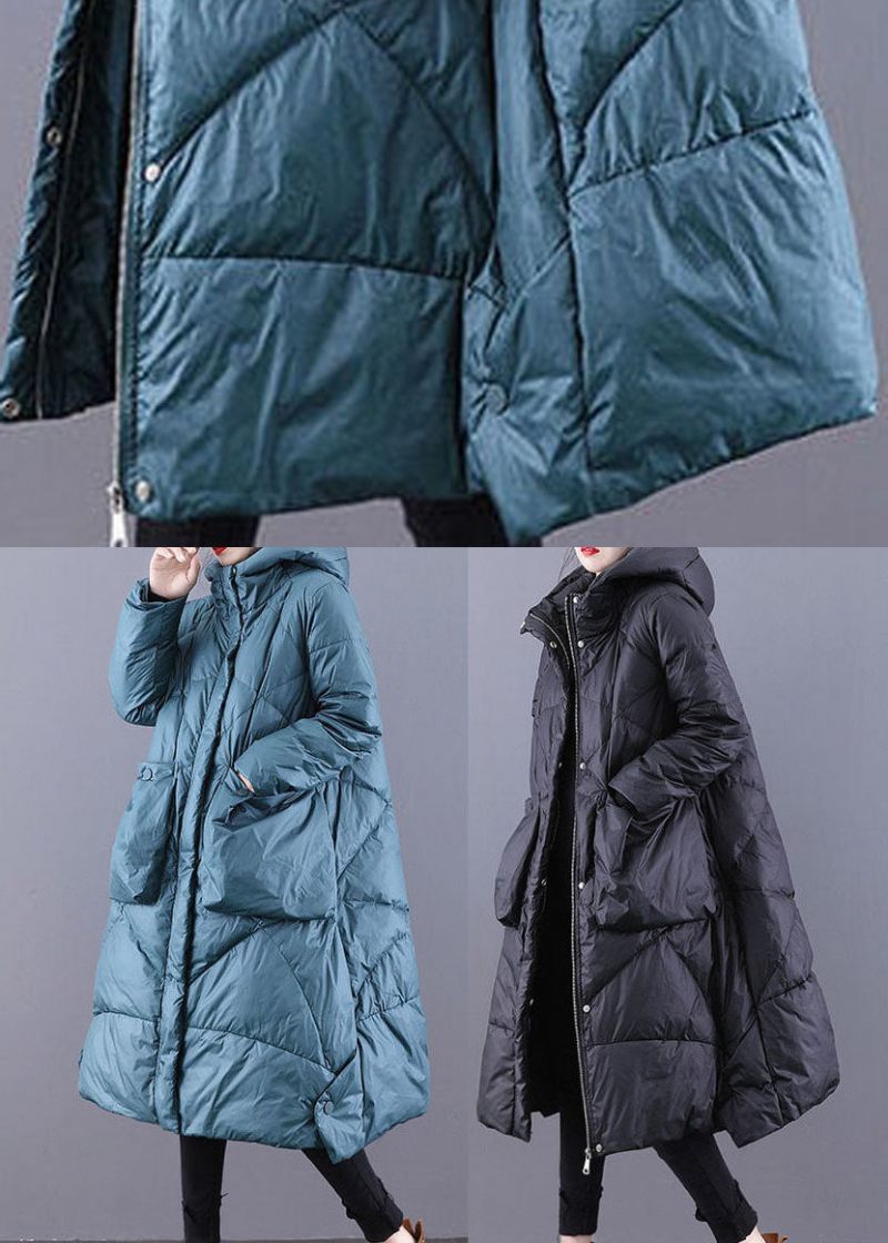 Blå Casual Duck Down Coat Zip Up Winter - Blå