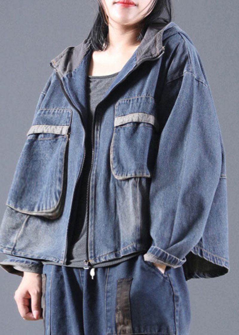 Blue Pockets Denimjakke Zip Up Spring