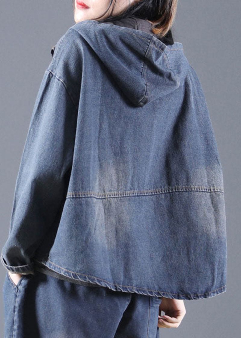 Blue Pockets Denimjakke Zip Up Spring - Blå