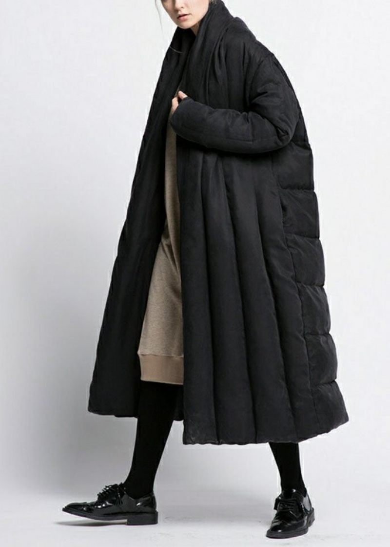 Bohemian Black V-hals Oversized Patchwork Duck Down Puffer Jakke Vinter - Dame dunjakker