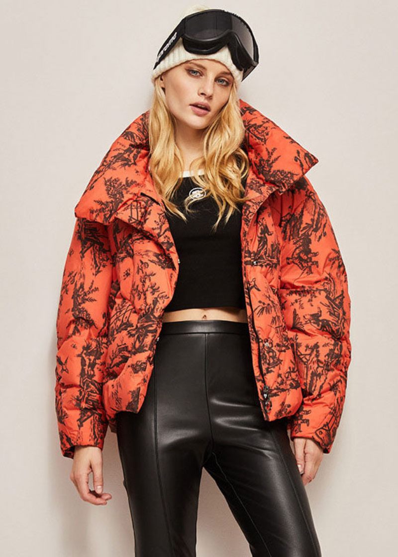 Bohemian Orange Stand Krave Zip Up Print Andedun Jakker Vinter