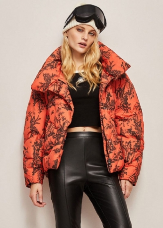 Bohemian Orange Stand Krave Zip Up Print Andedun Jakker Vinter