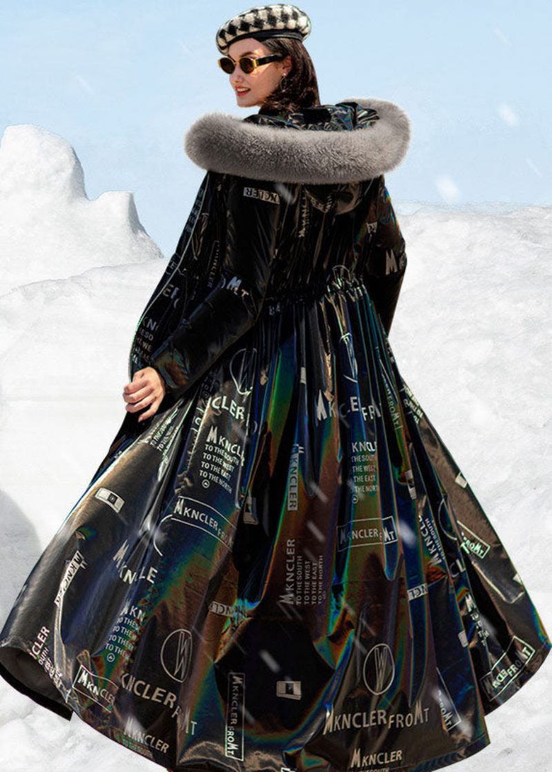 Boho Black Fox Krave Snøre Brev Print Duck Down Puffers Jakker Vinter - Dame dunjakker