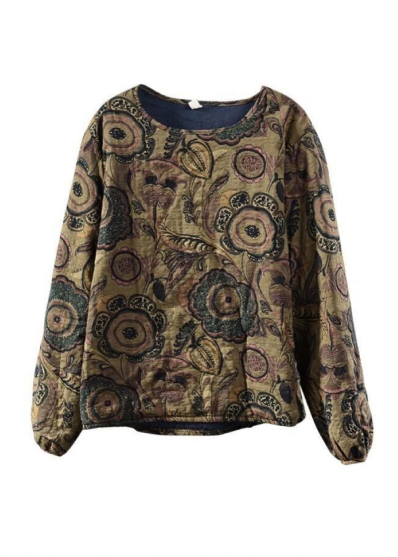 Boho Coffee O Neck Print Fin Bomuld Fyldt Pullover Sweatshirt Spring - Dame dunjakker