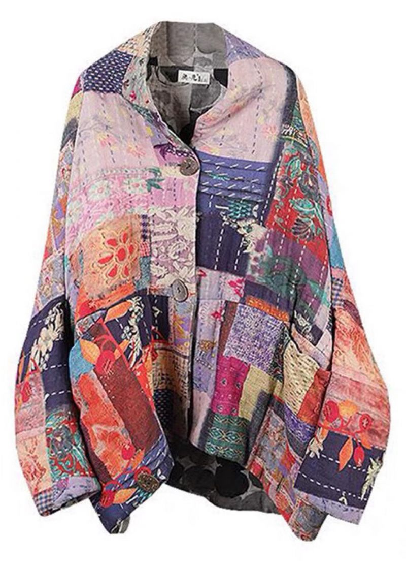 Boho Retro Tryk Knaplommer Casual Winter Cotton Parka - Dame dunjakker