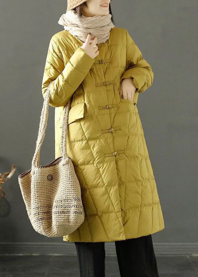 Boho Yellow Chinese Button Oriental Fine Bomuld Fyldt Witner Coat