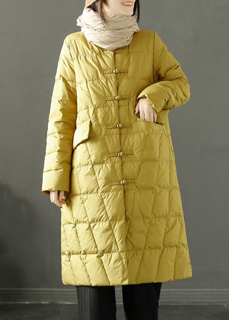 Boho Yellow Chinese Button Oriental Fine Bomuld Fyldt Witner Coat - Dame dunjakker