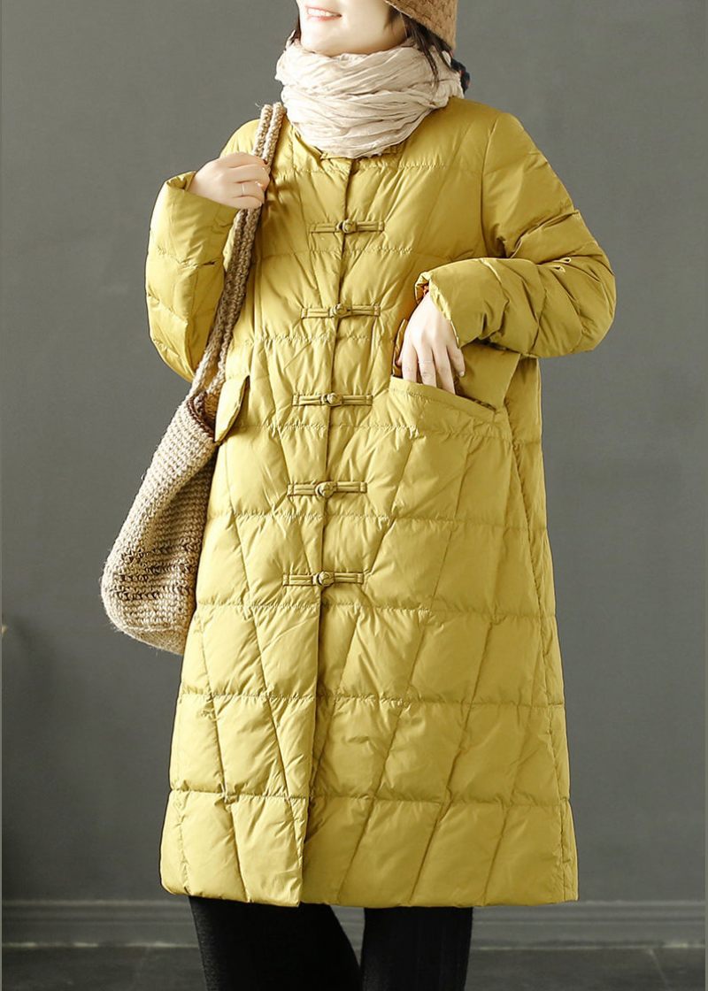 Boho Yellow Chinese Button Oriental Fine Bomuld Fyldt Witner Coat - Dame dunjakker