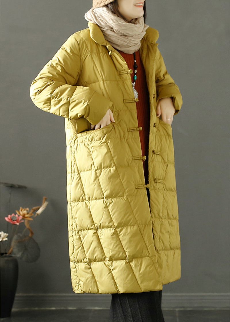 Boho Yellow Chinese Button Oriental Fine Bomuld Fyldt Witner Coat - Dame dunjakker