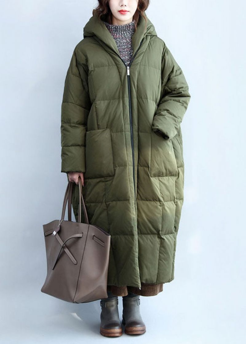 Boutique Army Green Hooded Lynlåslommer Duck Down Puffer Coat Winter