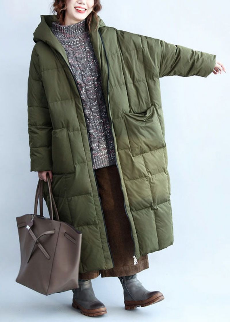 Boutique Army Green Hooded Lynlåslommer Duck Down Puffer Coat Winter - Dame dunjakker