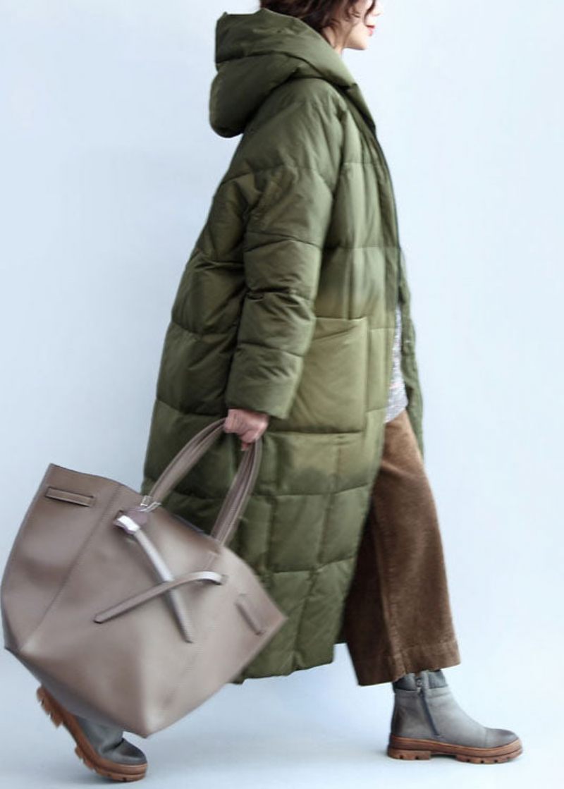 Boutique Army Green Hooded Lynlåslommer Duck Down Puffer Coat Winter - Dame dunjakker