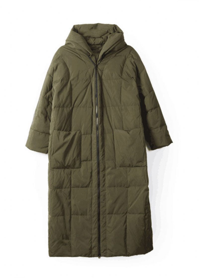 Boutique Army Green Hooded Lynlåslommer Duck Down Puffer Coat Winter - Dame dunjakker