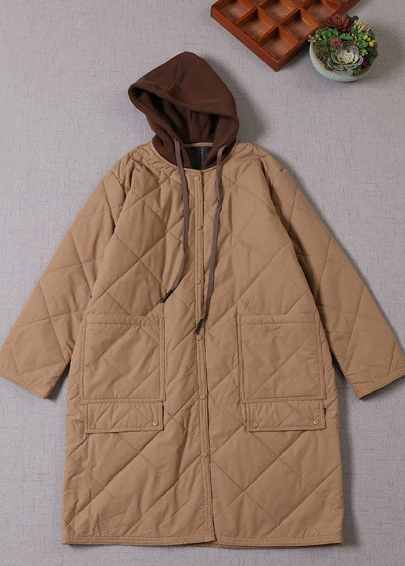 Boutique Khaki Hætte Patchwork Fin Bomuld Fyldt Parka Winter