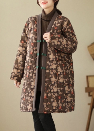 Brune Lommer Patchwork Button Parka Langærmet