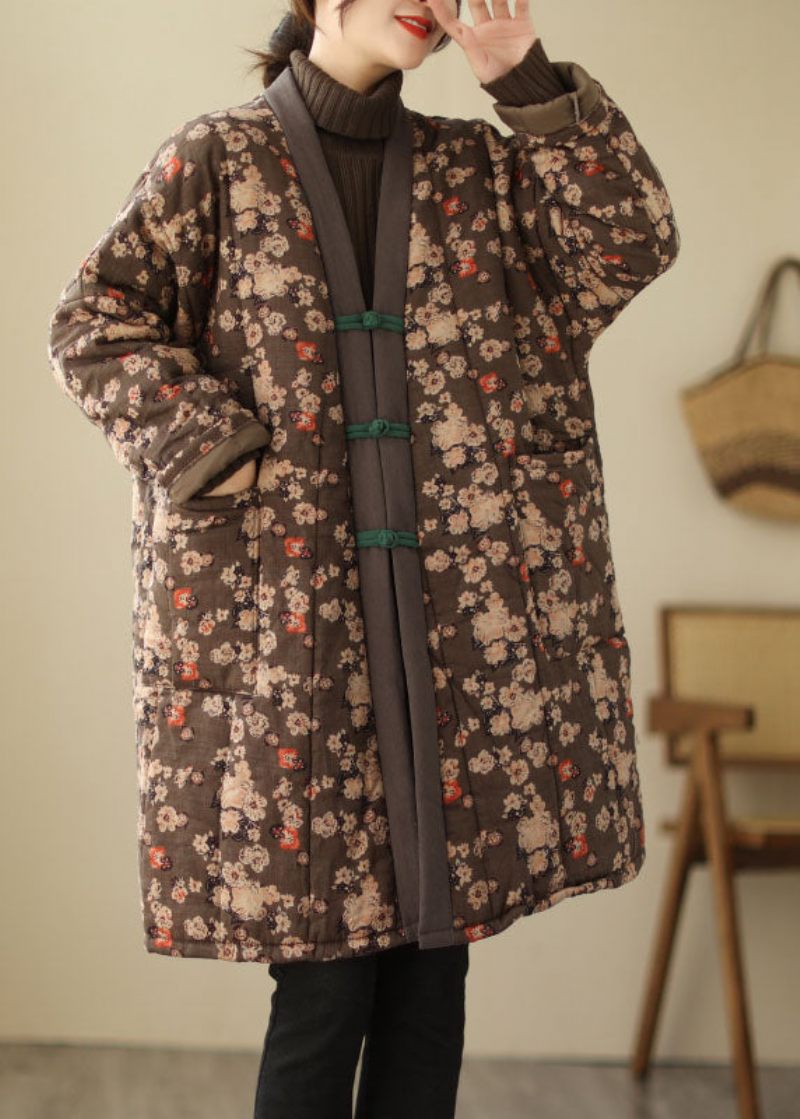 Brune Lommer Patchwork Button Parka Langærmet - Brun